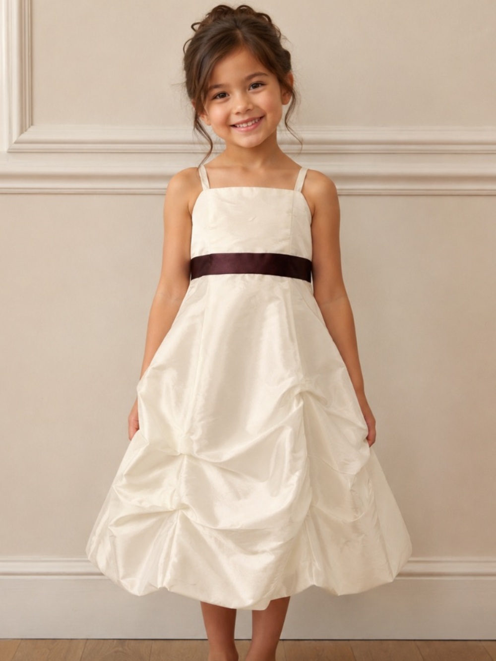 Tip Top Kids Ivory Dress with Brown Sash